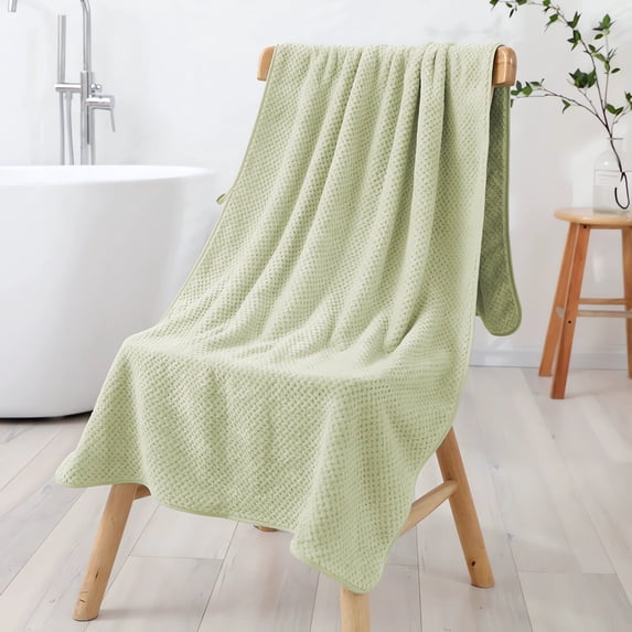 Coollooc Bath Towel Set, Lightweight Waffle Bath Towel Set, Microfiber Super Soft Highly Absorbent, Sturdy Quick Drying Towels for Bathroom, Gym, SPA, Yoga(Green)