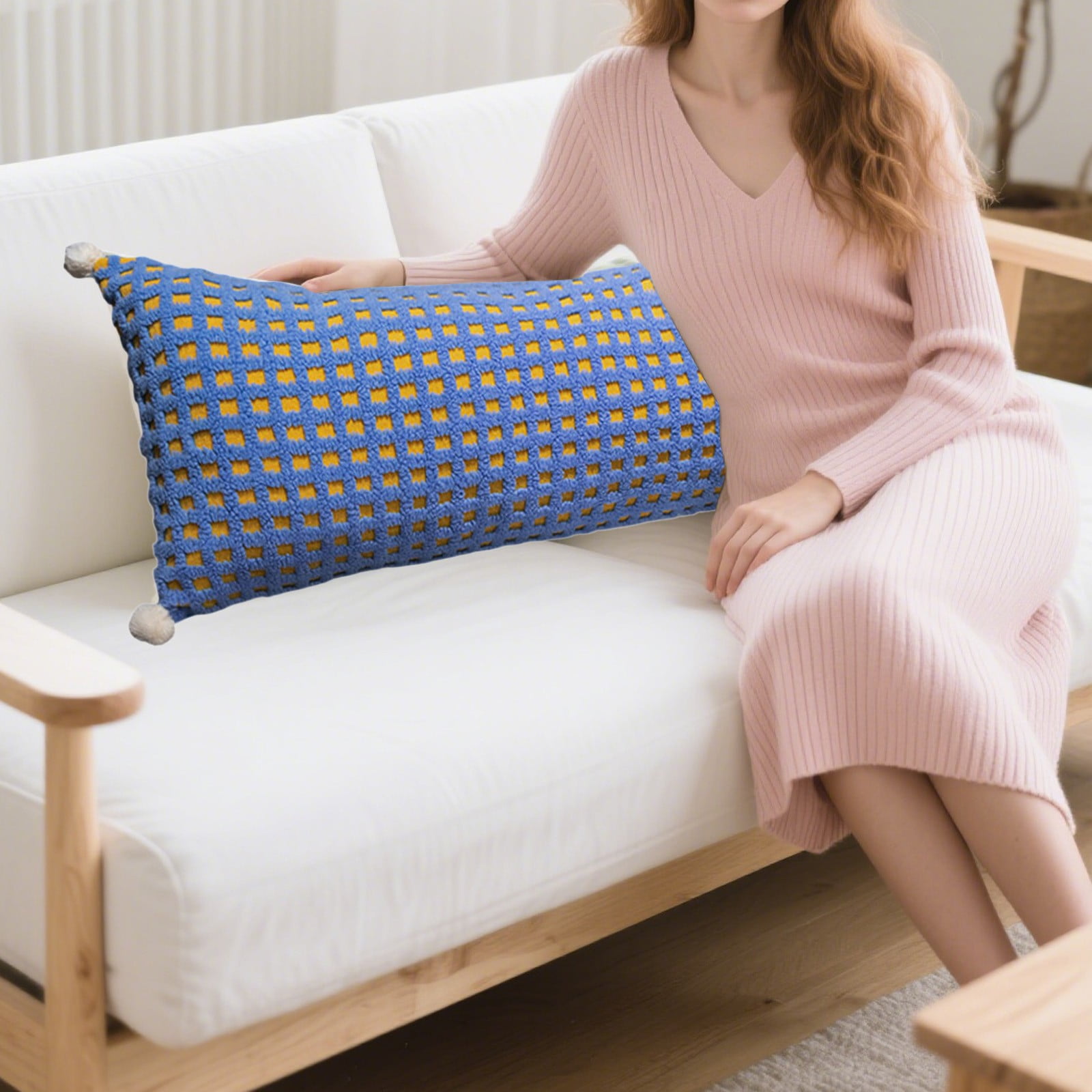 Coollooc Bed Pillow Long Round Body Pillow for Adults with Removable Velvet Cover Decorative Pillow Long Sofa/Couch Pillow Support Pillow for Neck Leg Bed Pillow(Blue)