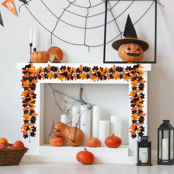 Coollooc Black Maple Leaf Garland, Halloween Artificial Hanging Fall Leave Vines, Fall Floral Garlands Thanksgiving Decor for Home Wedding Party(B,F)