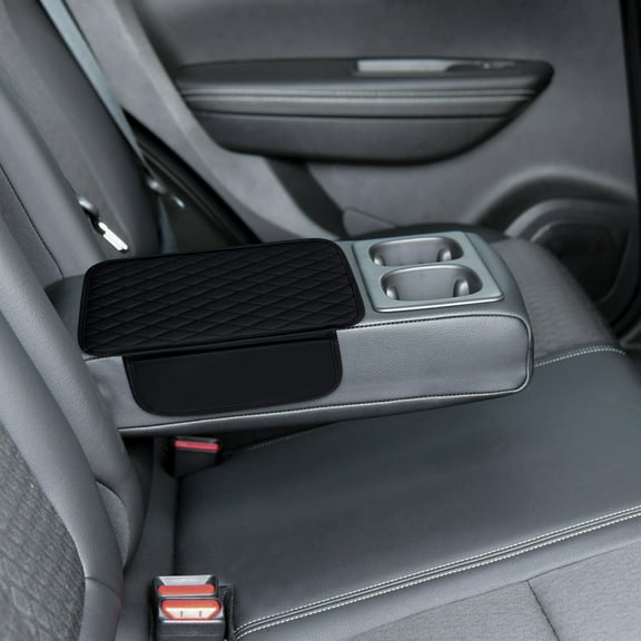 Coollooc Car Center Console Cover, Leather Armrest Cover Cushion with 2 Storage Bags, Auto Interior Arm Rest Seat Box Pad Accessories, Universal Armrest Organizer for Cars SUVs Truck and More(Black)