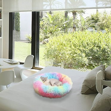 Coollooc Cat Beds for Indoor Cats, 40cm Cat Bed Machine Washable, Fluffy Round Pet Bed Non-Slip, Calming Soft Plush Donut Cuddler Cushion Self Warming for Small Dogs Kittens