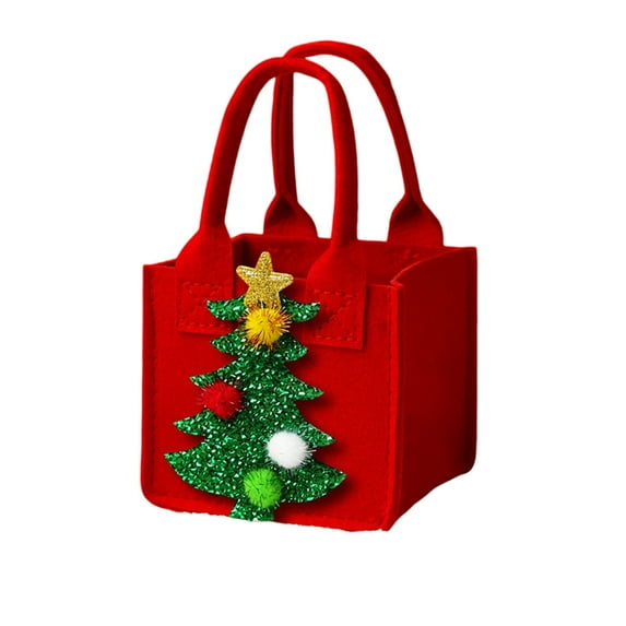 Coollooc Christmas Eve Apples Bag, Felt Candy Gift Bags, Designs Cute Reusable Felt Xmas Treat Bag with Handles, Multifunctional Storage Tote Bag for Holiday Parties Decorations(E,3Pcs)