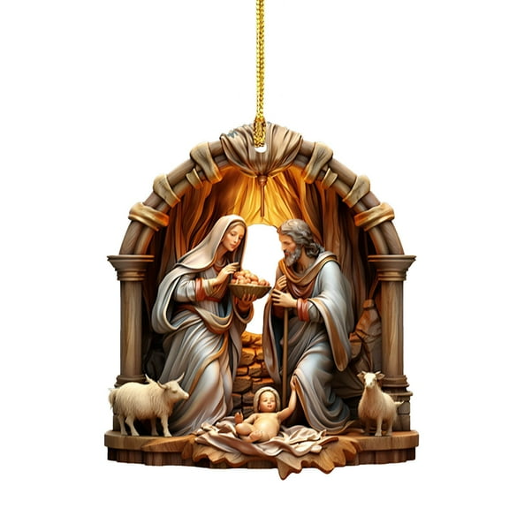 Coollooc Christmas Ornaments,Nativity Scene Holy Night Religious Decorative Hanging Ornament Winter Holiday Keepsake Christian Cardinal Gifts Family Friend Baby Jesus Birth Xmas Tree Decorations