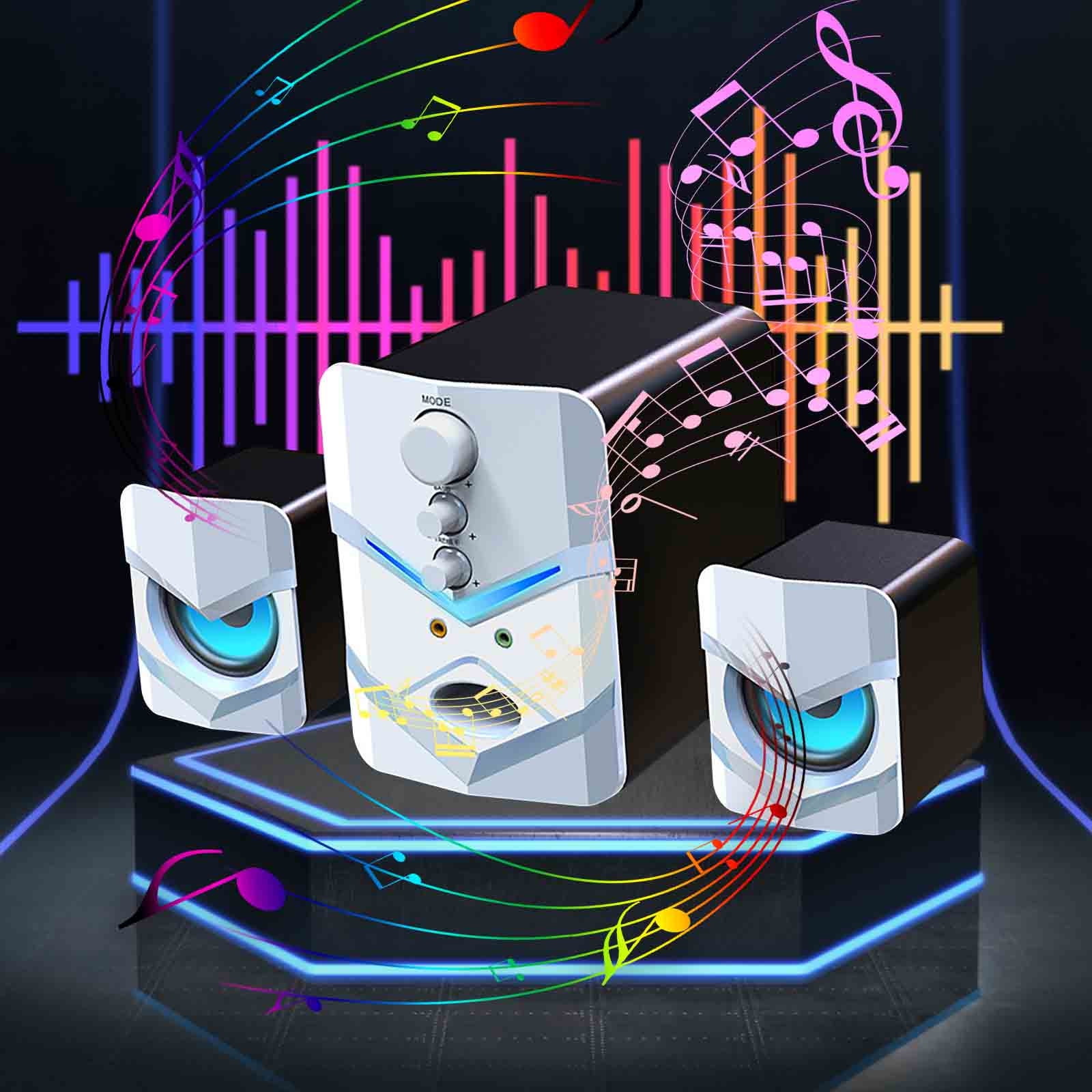 Coollooc Computer Speakers,Mini PC Speakers with Subwoofer,2.1 Desktop Speakers with RGB Lights,USB Powered, Stereo Sound,Gaming Speakers with 3.5mm Aux Cable for Monitor/Laptop/Tablet