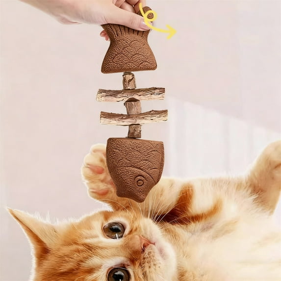 Coollooc Creative Fish Bone Cat Toy, Wooden Catnip Teeth Cleaning Stick, Natural Fishbone Cat Dental Toy, Durable Feline Tooth Care Tool, Fix Your Cat’s Dental Health(Brown)