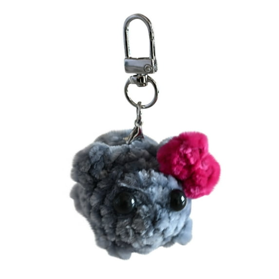Coollooc Cute Sad Hamster Keyring, Kawaii Sad Hamster Plush Toy, Handmade Sad Hamster Crochet Doll Keychains with Bow