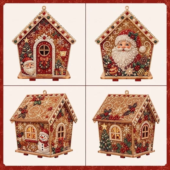 Coollooc DIY Diamond Pearl Painting Wooden House, Christmas 3D Wooden House Craft Hanging Ornament with Frame for Home Wall Decor, 2026 Christmas Tree Indoor Hanging Decorations(O)