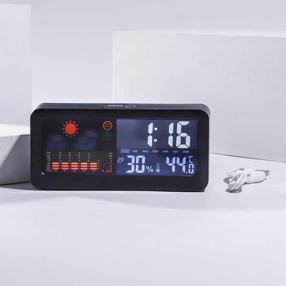 Coollooc Digital Alarm Clock with LCD Display, Simple Operation, Snooze Back Light, Display Time Date Month, Temperature Multifunction Clock for Bedrooms Office Travel Heavy Sleepers(B,Black)