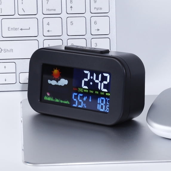 Coollooc Digital Alarm Clock with LCD Display, Simple Operation, Snooze Back Light, Display Time Date Month, Temperature Multifunction Clock for Bedrooms Office Travel Heavy Sleepers(E,Blue)