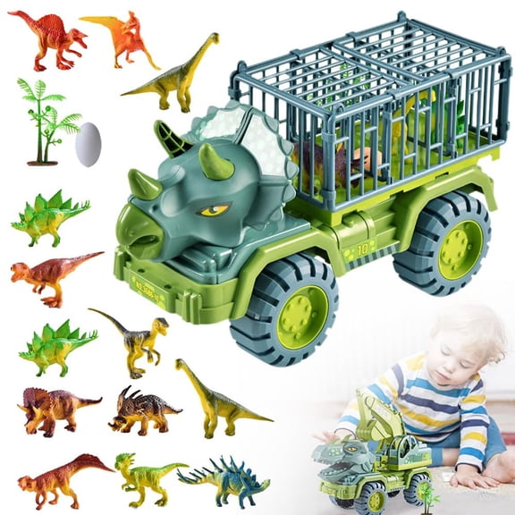 Coollooc Dinosaur Truck Toys for 3 4 5 6 7 Years Old Boy - Dinosaur Toys for Kids 3-5 Tyrannosaurus Transport Car Carrier Truck Toy 8 Dino Figures Boys Toys Age 3-4 4-5, Jurassic Set for Boys Girls