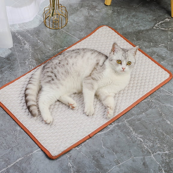 Coollooc Dog Cooling Mat, Instant Cooling Pet Bed for Dogs & Cats, Non-Toxic & Machine Washable, Anti-Slip Bottom, Silk Pet Cool Mat for Dogs, Cats, Use, Bed, Sofas and Kennels(Khaki,L)