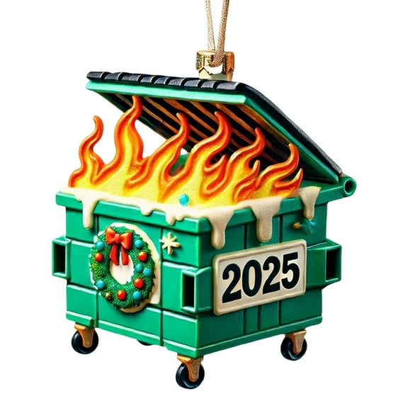 Coollooc Dumpster Fire Christmas Ornaments 2025, Funny Holiday Decoration, Hanging Ornament, Dumpster Fire Gifts for Men and Women, Unique New Year Decor, Christmas Tree Ornaments(C)