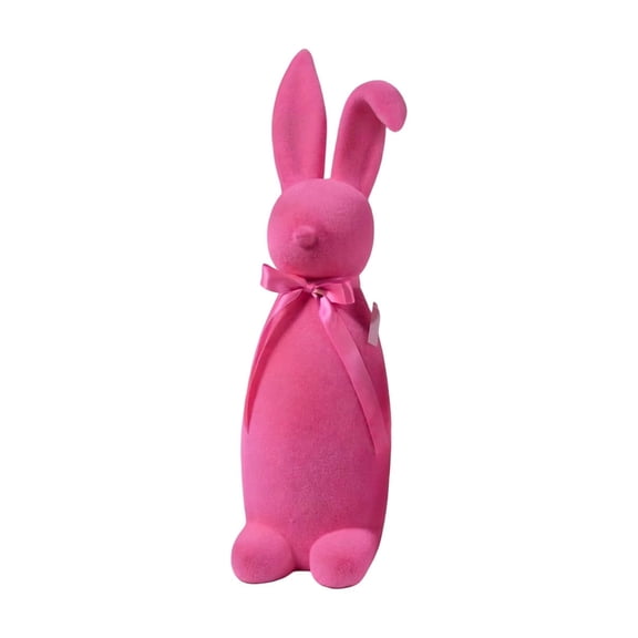 Coollooc Easter Flocked Bunny Figurine with Bow Tie, 16" Flocking Rabbit Tabletop Ornament, Easter Centerpieces for Spring Home Office Table Decor, Party Supplies