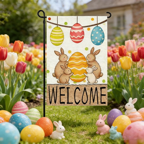 Coollooc Easter Welcome Garden Flag 45x30cm Bunny Egg Spring Yard Decor For Patio And Porch