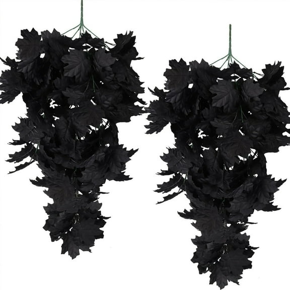 Coollooc Fall Black Maple Leaf Artificial Hanging Plants Faux Fall Leaves Halloween Thanks Giving Garland Fake Plants Wall Hanging Indoor Outdoor Halloween Decoration