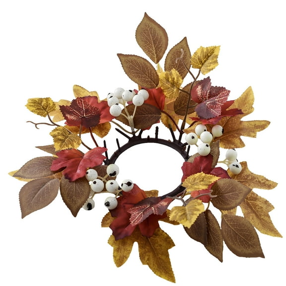 Coollooc Fall Candle Rings Wreaths,Thanksgiving Maple Leaf Candle Garland with Berries Candle Holder for 3 Inch Wide Pillars Autumn Harvest Festival Party Table Centerpieces Decor (Orange Berry)
