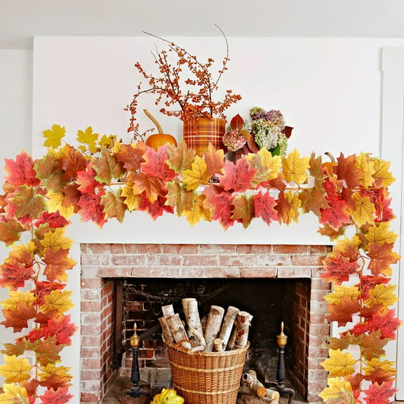 Coollooc Fall Maple Leaves Garland, Artificial Maple Leaf Autumn Garland Hanging Fall Vines Table Decorations Front Door Fall Decor Thanksgiving Halloween Decorations Decor Outside Indoor Decor
