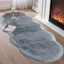 Coollooc Faux Fur Rug for Bedroom, 55 inch Fluffy Rug Soft Sheepskin Runner Rug Sofa Couch Seat Cushion, Plush Area Rug Shag Rugs Floor Carpets for Bedside, Cute Shaggy Fuzzy Home Decor(Dark Gray)