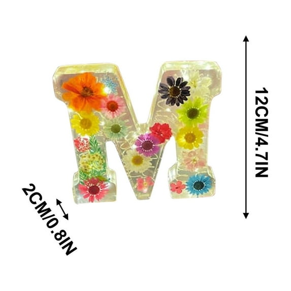 Coollooc Floral 26 Letters Resin Night Light, Dried Flower Letters Night Light, Pressed Flower Letters with LED Light for Mother Wife, Personalized Name Creative Letter Lamp Birthday Party Decor