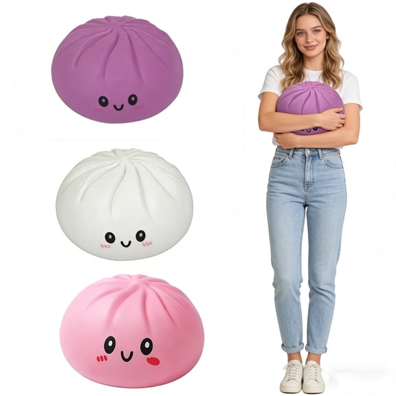 Coollooc Giant Dumpling Squish, 6/10 Inch Jumbo Dumpling Stress Ball, Anxiety Relief Fidget, Cute Soft Squeeze Decompression Dough, Adult Fidget Tool(1-Pink,10 Inch)(1-Pink,10 Inch)