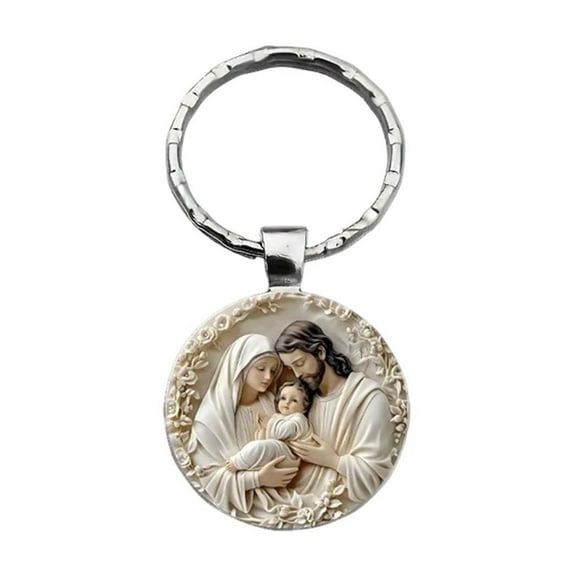 Coollooc Glass Pendant Necklace with Nativity Scene, Oval Religious Jewelry for Daily Wear and Holiday Gifts, Vintage Style(B)