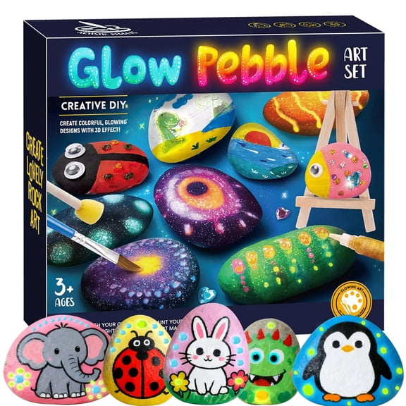 Coollooc Glow in the Dark Rock Painting Kit, Glow Pebble Set, Art Supplies Toys , Craft Paint Kits, Arts & Crafts for Birthday Party Gift
