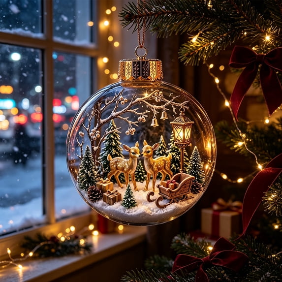 Coollooc Glowing Christmas Story Ornament, Christmas Light-Up Hanging Ornament with Mini Holiday Scene, Festive Keepsake Gift for Home Christmas Party Decoration(B)