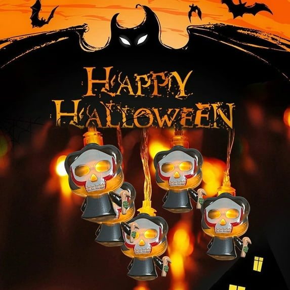 Coollooc Halloween Lights - Black Cat Pumpkin Skull Halloween String Lights, Battery Operated 20 LED Lights for Halloween Decorations Indoor Outdoor Party Supplies