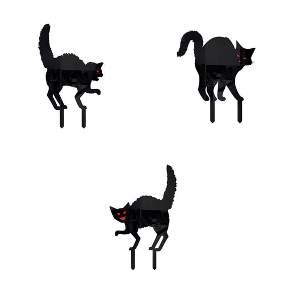 Coollooc Halloween Metal Cat Yard Stakes Glow in The Dark, Black Cat Garden Stake Statue, Cat Silhouette Outdoor Decor for Garden Lawn Patio Spooky Halloween Party Yard Art Decoration(3Pcs)