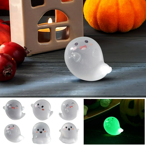 Coollooc Halloween Mini Cute Ghost Figures, 6Pcs Luminous Ghost Miniature Resin Figurines Set, Glow in The Dark Mini Resin Ghosts, for Halloween Party Favors, Desktop Center Ornament(A)