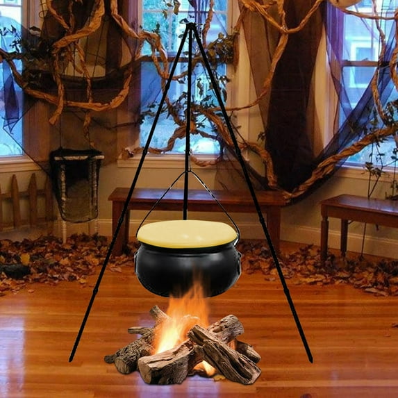 Coollooc Halloween Outdoor Decorations Large Witches Cauldron on Tripod with LED Light Plastic Cauldron Candy Bowl Halloween Decorations for Porch Yard Outdoor