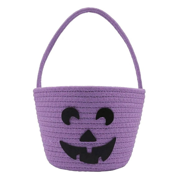 Coollooc Halloween Pumpkin Basket, 10 inch Candy Bucket, Small Woven Boo Spooky Ghost Basket, Cute Cotton Rope Fall Gift Bin, Halloween Decorations