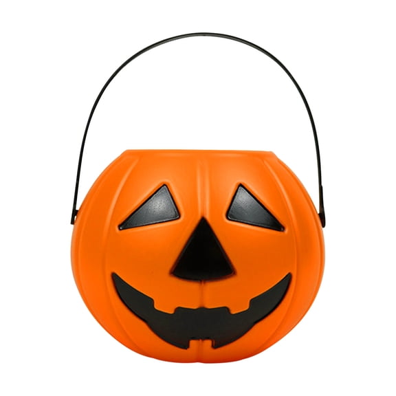 Coollooc Halloween Pumpkin Candy Buckets - Plastic Jack-O'-Lantern Sweet Snack Pails with Handles, Candies Collection Party Favors, Halloween Goodie Bag Fillers(Orange,A)