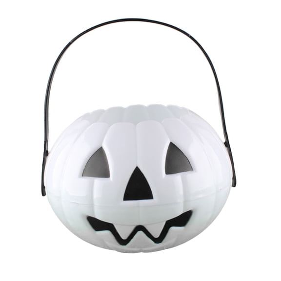 Coollooc Halloween Pumpkin Candy Buckets - Plastic Jack-O'-Lantern Sweet Snack Pails with Handles, Candies Collection Party Favors, Halloween Goodie Bag Fillers,3.7x6.9 in(White,C)