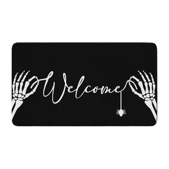 Coollooc Halloween Skull Moon Phase Door Mat, Bats Happy Black Halloween Decorative Doormat, Seasonal Low-Profile Floor Switch Mat for Indoor Outdoor 16x23.62in(E)