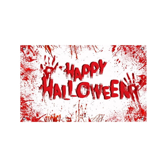 Coollooc Happy Halloween Banner Backdrop Bloody White Brick Wall Photography Background Handprint Bloodstain Scary Blood Splatter Halloween, for Halloween Party(S)