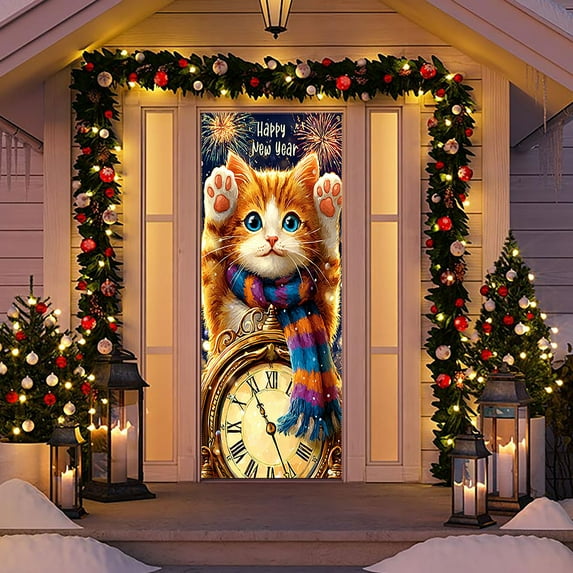 Coollooc Happy New Year Door Cover 2026 Colorful Firework New Years Banner for Front Door New Year Eve Party Decoration Porch Sign Outdoor Indoor Photography(D,B)