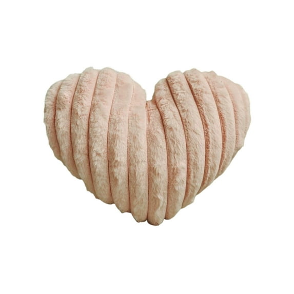 Coollooc Heart Shaped Fluffy Striped Pillow Throw Pillows, 18 Inch Heart Shaped Throw Pillows for Bed Couch Chair Bedroom Room, Cute Small Pillow for Valentines Day Wedding Home Decor(Beige)