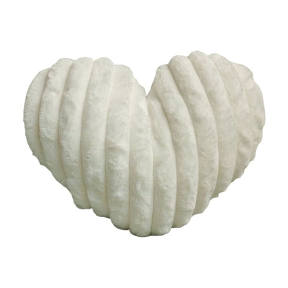 Coollooc Heart Shaped Fluffy Striped Pillow Throw Pillows, 18 Inch Heart Shaped Throw Pillows for Bed Couch Chair Bedroom Room, Cute Small Pillow for Valentines Day Wedding Home Decor(White)