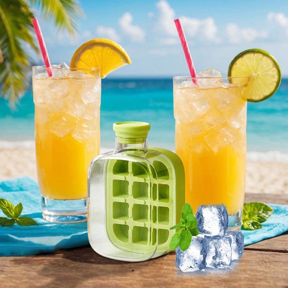 Coollooc Ice Cube Bottle with Straw, Portable Ice Maker Cup, No Need to Pour Ice into Other Containers, Insert the Straw and Drink, Perfect, for Coffee, Juice, Beverages(A,No Straw)