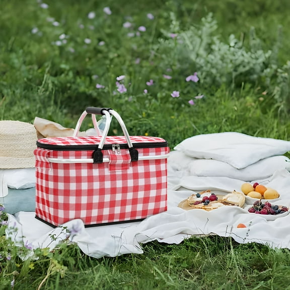 Coollooc Insulated Bag Picnic Basket Bags Beach Bag Foldable Cooler Bag Reusable with Zippered top-for Warm or Cold Picnic Accessories, Outdoor(15.75x7.9x9 in)