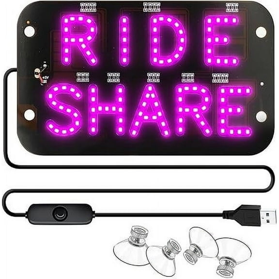 Coollooc LED Light Sign for Car, Taxi Windshield Light Sign, USB Car LED Display with Suction Cups, Dual-Color Conversion, USB Plug, Improve Night Visibility(Pink)