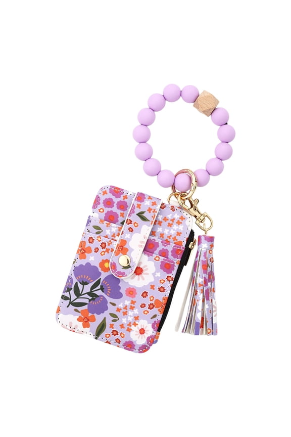 Ladies' Boho Style Wristlet Wallet Keychain With Beaded Tassel Decoration, Leather Wallet Keychain, Bracelet Keychain Wallet, Cute Silicone Wristlet(F,A)