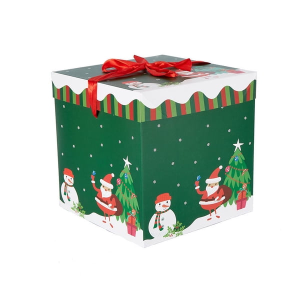 Coollooc Large Christmas Gift Boxes with Lids,20x20x20 cms Santa Design Folding Square Gift Boxes for Christmas Decorative,Xmas,Present,Storage(Multiple,10cm)