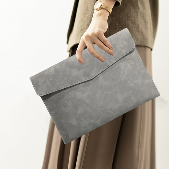 Coollooc Leather Leather File Organizer Waterproof Ultra-Thin Pu Leather A4 Envelope Folder Expandable File Organizer Briefcase Organizer(Gray)