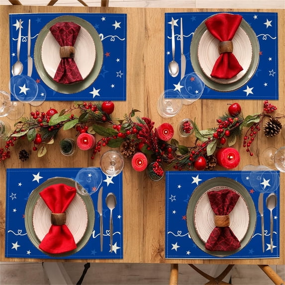 Coollooc Memorial Day Placemat Set of 4 Patriotic Freedom Stars Place Mats 4th of July Veterans Day Independence Day Place Mats Holiday Table Placemats for Indoor Outdoor Party Dining Table