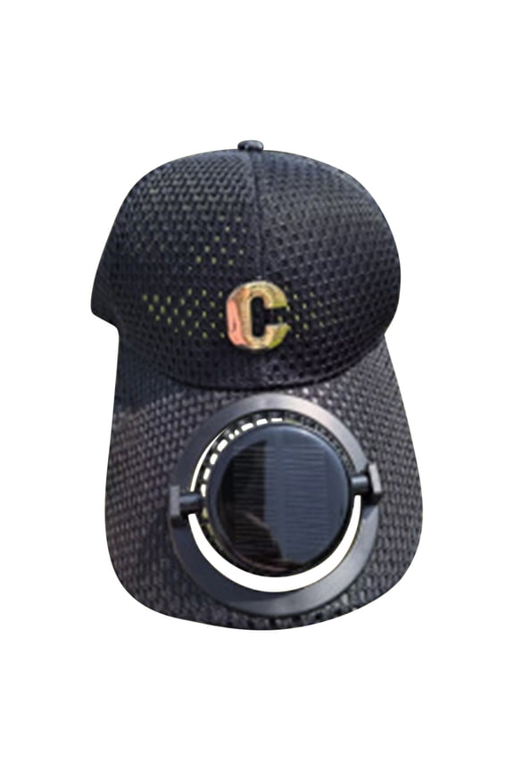 Mens Baseball Cap with Solar Fan, Summer UV Protection Wide Brim Sun Hat Mesh Beach Hats, Solar Powered/USB Charging(Black)