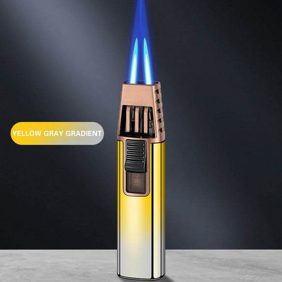 Coollooc Mini Torch Lighter Windproof Jet Blue Flame Lighters Compact Portable with Gas Window Refillable Butane Torch for Candle Craft Outdoor BBQ Grill(Gray)