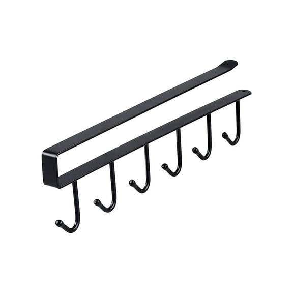 Coollooc Mug Hooks Under Cabinet, Mug Holder Rack, Space-Saving 7-Hook for Kitchen, Nail Free Adhesive Cup Hooks, Durable Metal Hanging Storage, Holder Rack Coffee Cups Holder Hanger(Black)