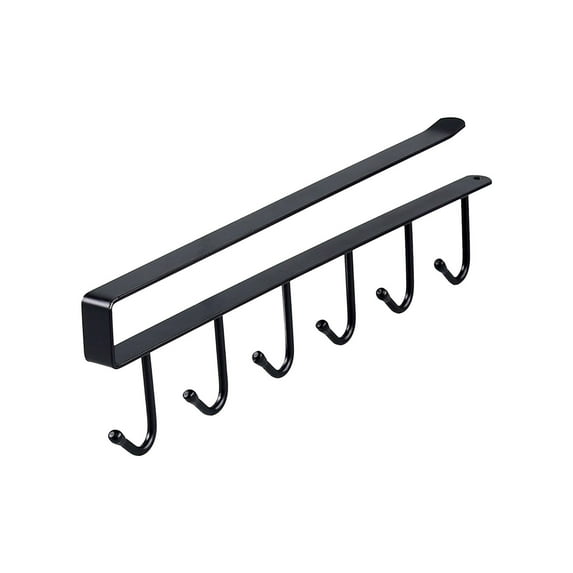 Coollooc Mug Hooks Under Cabinet, Mug Holder Rack, Space-Saving 7-Hook for Kitchen, Nail Free Adhesive Cup Hooks, Durable Metal Hanging Storage, Holder Rack Coffee Cups Holder Hanger(Black)